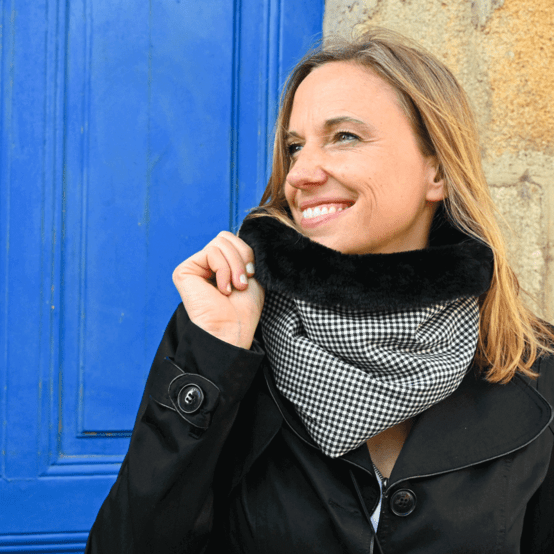 Adult Fur scarf snood vichy noir