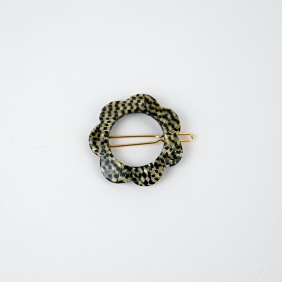  Small Flower Hair Clip black gold checkerboard