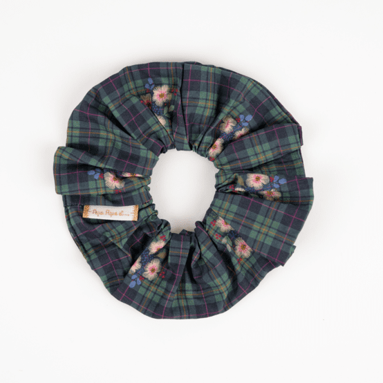 Scrunchie tartan fleuri