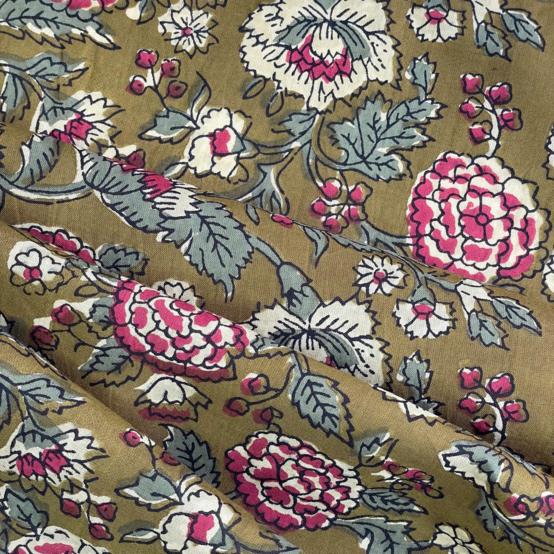 Cotton fabric ex2516 raspberry khaki marigold