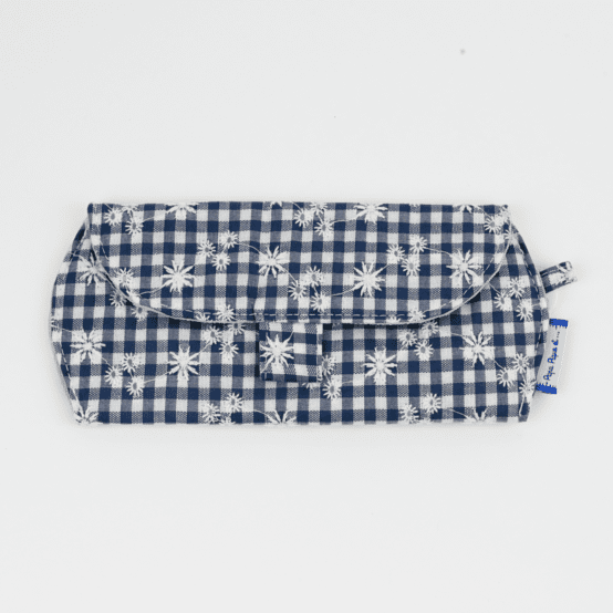 Glasses case navy embroidered gingham