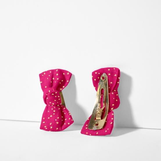 Small bows hair clips fuchsia pailleté