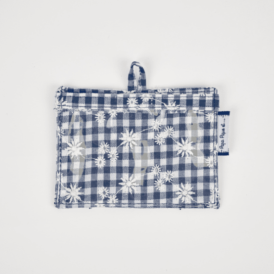 Badge Holder navy embroidered gingham