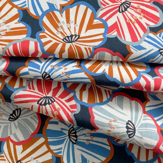 Cotton fabric anémones rayées