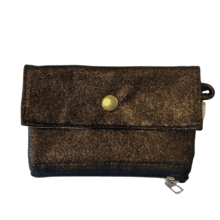 zipper pouch card purse suédine pailletée or