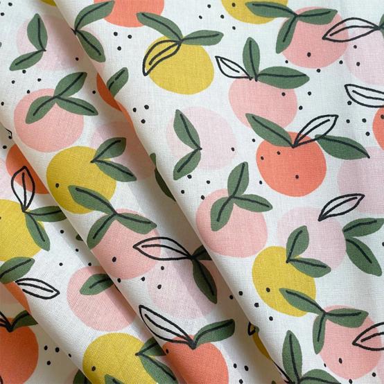 Cotton fabric ex2519 white peach round of fruits