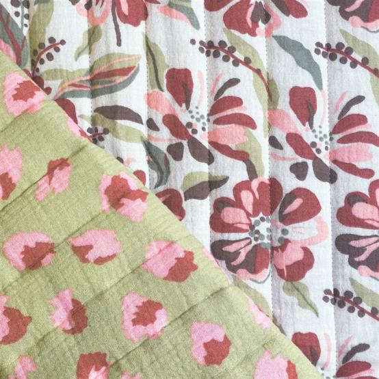 Quilted fabric ex2604 quilted gauze floral leopard green nude