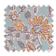 Cotton fabric ex2400 ice blue and ocre indian flower