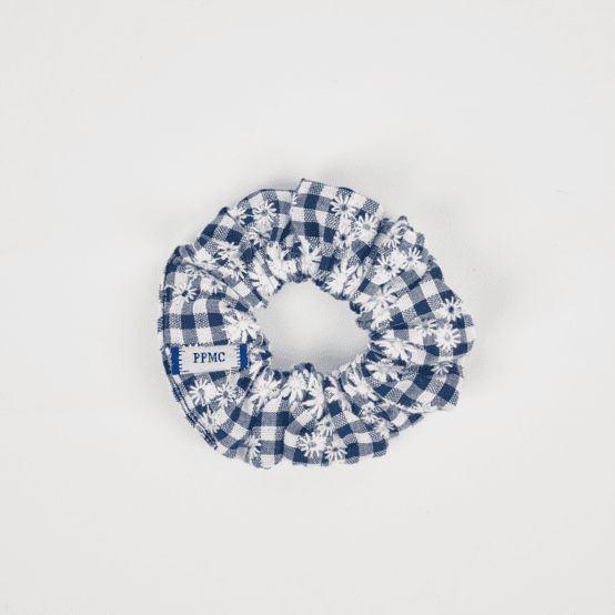 Small scrunchie navy embroidered gingham