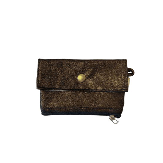 Zipper pouch card purse suédine pailletée or