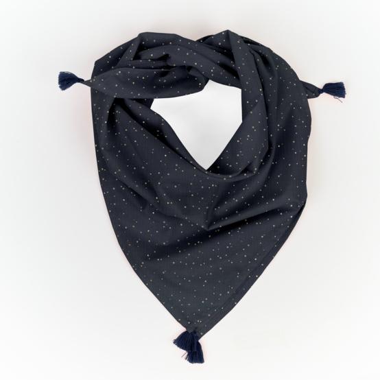 Small pom pom scarf gaze pois or marine
