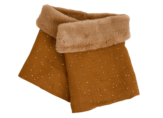 Children fur scarf snood gaze pois or caramel
