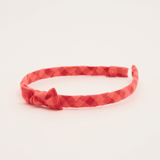 Thin headband coral red gingham