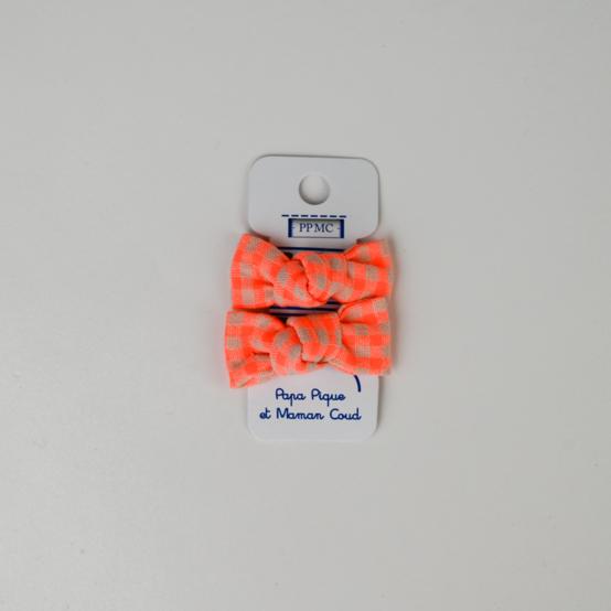 Small bows hair clips neon orange gingham