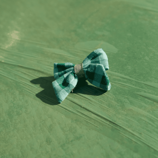 Mini bow tie clip green mint gingham