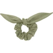 Bunny ear Scrunchie almond green with golden dots gauze