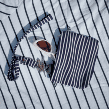 Tiny coton clutch bag striped  ivory navy