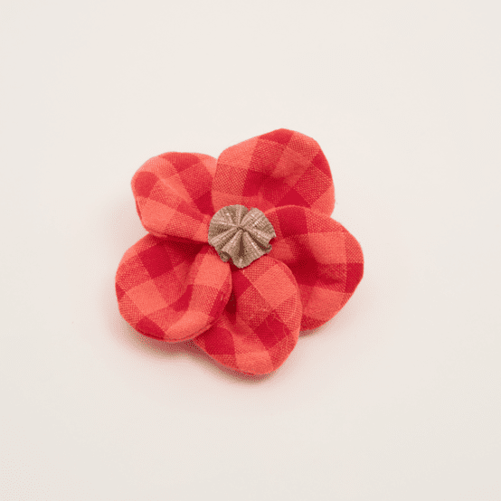 Flower petal hair slide small  coral red gingham