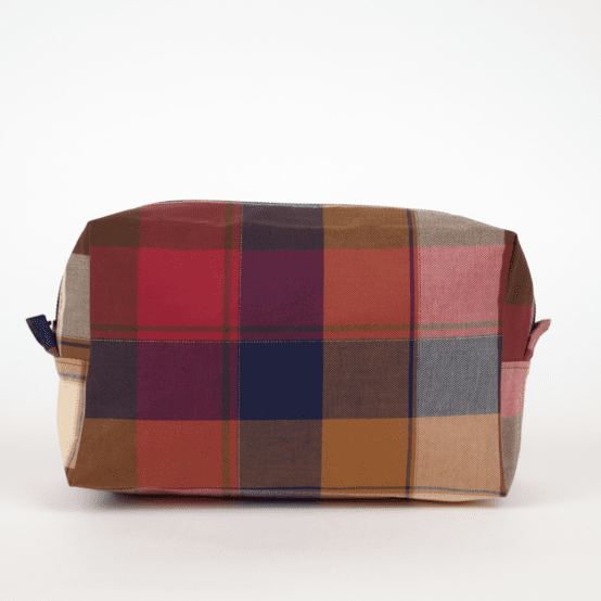 Rectangular toiletry bag ruby lurex tartan