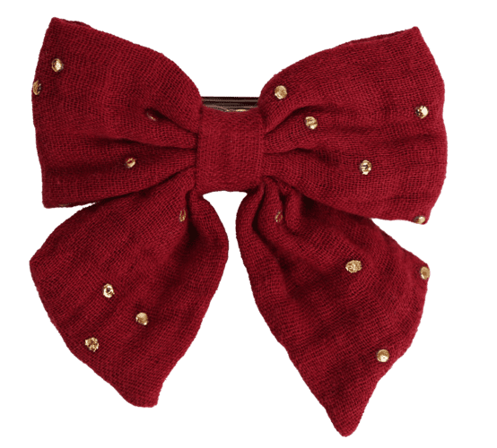 Bow tie hair slide gaze pois or grenat