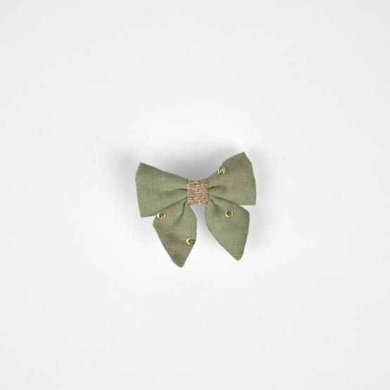 Mini bow tie clip almond green with golden dots gauze