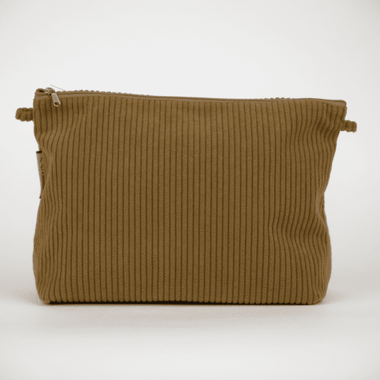 Cosmetic bag with flap brown large corduroy