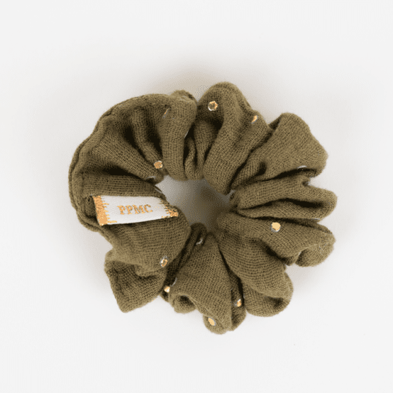 Small scrunchie gaze pois or kaki