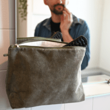 Cosmetic bag with flap khaki corduroy