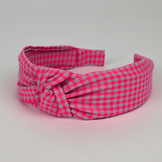 Large Crossed Headband neon pink gingham