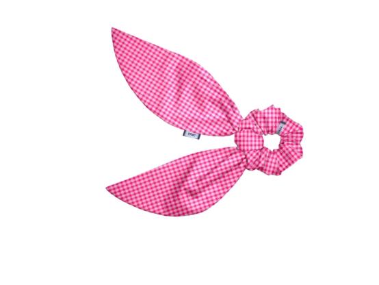 Short tail scrunchie neon pink gingham