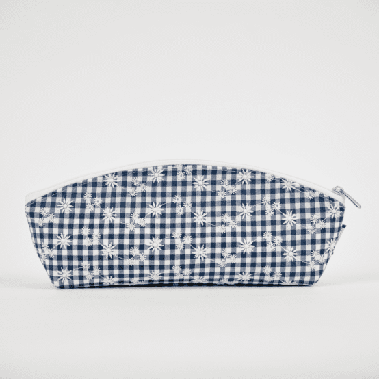 Pencil case navy embroidered gingham