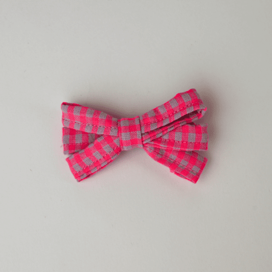 Ribbon clip small  neon pink gingham