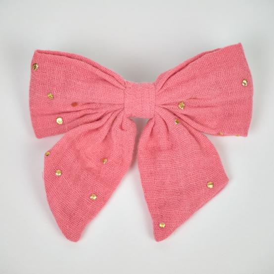 Bow tie hair slide gaze pois or rose sorbet