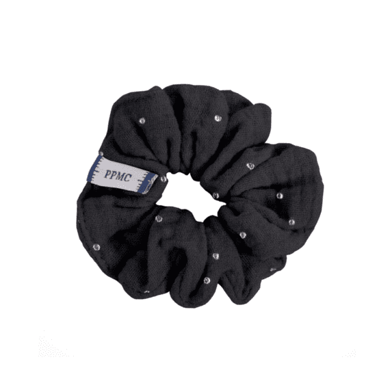 Small scrunchie gaze pois or noir