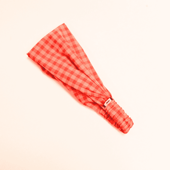 Headscarf headband- child size coral red gingham