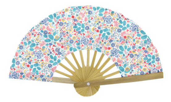 Hand-held fan champêtre bleuté
