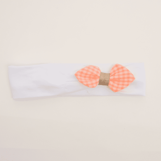 Jersey knit baby headband neon orange gingham