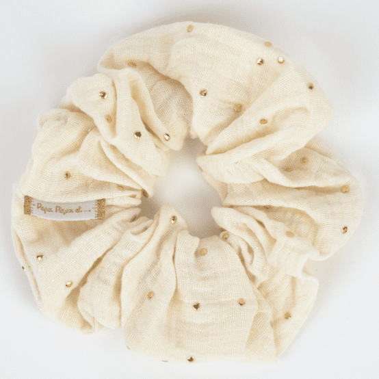 Scrunchie gaze pois or écru