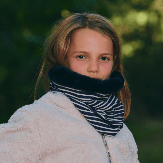 Children fur scarf snood striped  ivory navy