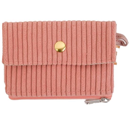 Zipper pouch card purse blush pink corduroy