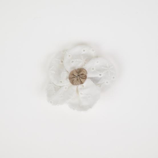 Flower petal hair slide small  starry white english embroidery 