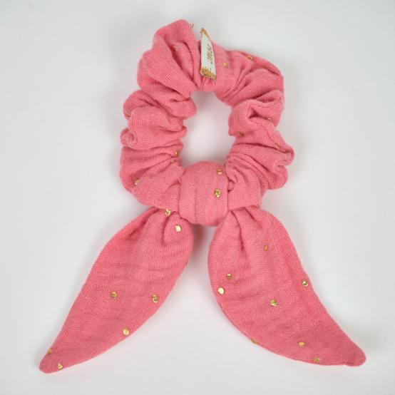 Bunny ear Scrunchie gaze pois or rose sorbet