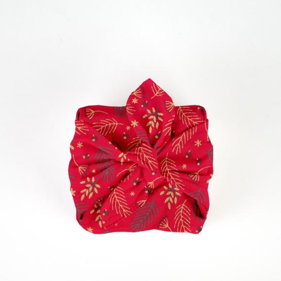 Furoshiki small 35 x 35 ex2557 christmas mini holly foliage red gold