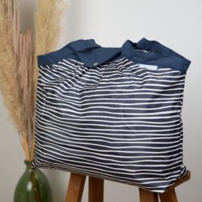Pleated tote bag - Medium size striped  ivory navy