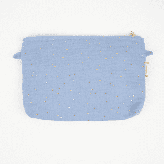 Coton clutch bag gaze pois or bleu baltique