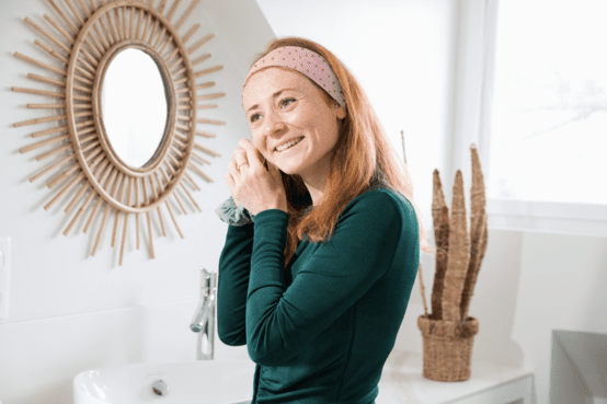 Stretch jersey headband  caramel heart pink