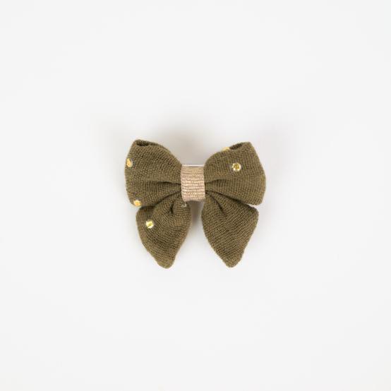 Mini bow tie clip gaze pois or kaki