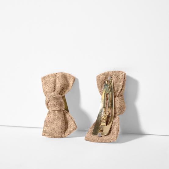 Small bows hair clips gaze pailletée camel