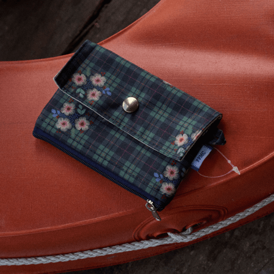 Mini coin purse pouch tartan fleuri