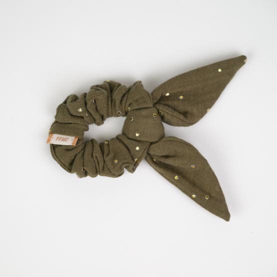 Bunny ear Scrunchie gaze pois or kaki